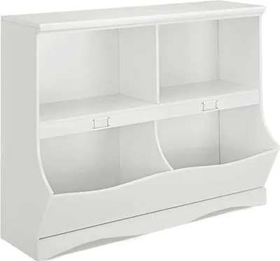 Image de Étagère à livres et jouets pour enfants - Étagère de rangement - 4 compartiments - 104,5 x 39,5 x 83,5 cm - Pour chambre d'enfant - Blanc
