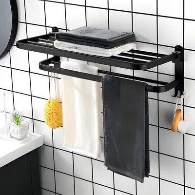 Produktbild von Famanu Handtuchhalter Trapeziumform - Matzblack - Faltbar - Inklusive Haken