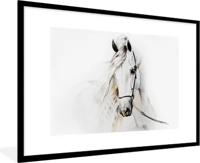 Produktbild von MuchoWow® MuchoWow® Gerahmtes Poster Pferd - Aquarell - Tiere - Weiß 90x60 cm - Poster mit zchwarzem Bilderrahmen - Wanddekoration - Fotos
