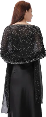 Productafbeelding van Unyqoos® Chiffon bruidsschawl met strass – 200 x 70 cm, elegante avondschawl voor dames met een sprankelend sterrenmotief
