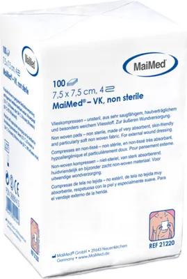 Image de MaiMed-VK-compresses non stériles 7,5x7,5cm 4 plis en non-tissé à 100 pièces/sachet en papier | Paquet (100 pièces)