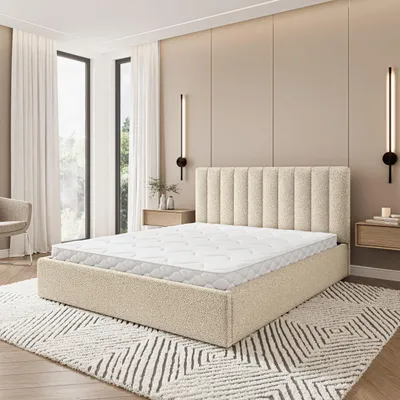 Produktbild von Masseno Polsterbett DEMERA Q 200x200 cm, Polsterbett mit Bettkästen - Creme, QUELLE 02