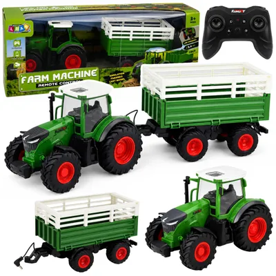 Immagine prodotto di Trattore agricolo RC telecomandato con rimorchio ribaltabile e luci 1:24