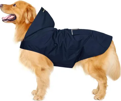 Produktbild von Famanu Hunde-Regenjacke mit Kapuze, reflektierenden Streifen, ultraleicht, atmungsaktiv, 100% wasserdicht, blau, 4XL