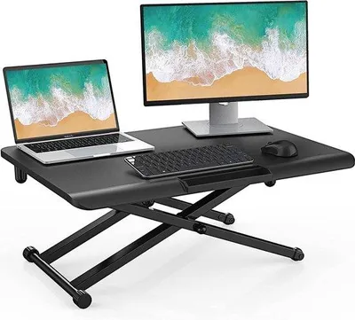 Productafbeelding van Unyqoos® Verstelbaar bureau-accessoire voor staand en zittend werken, 65x40 cm, met gasveer, draagbaar – geschikt voor laptop en enkel monitor, zwart, verstelbaar van 6 tot 40 cm, belastbaar tot 10 kg