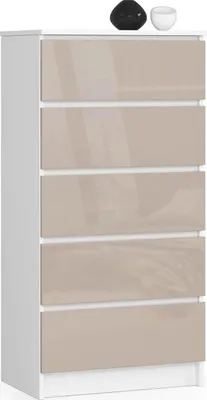 Image de Commode élégante K60 avec 5 tiroirs en cappuccino haute brillance pour un rangement pratique