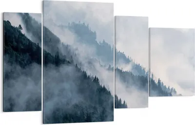 Produktbild von Bild auf Leinwand - Leinwandbild - 4 Teile - Berge Nebel Bäume - 120x70cm - Wand Bild - Wanddeko - Wandbilder - Leinwanddruck - Bilder - Wanddekoration - Leinwand bilder - Wandbild - DL120x70-4429