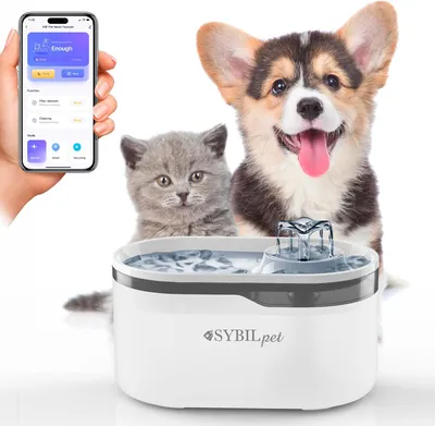 Image de Fontaine à eau SYBILPET pour chats et petits chiens – capacité de 2,8 L, fonctionnement silencieux et débit réglable via l'application