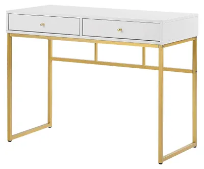 Produktbild von Rechteckiger Schreibtisch in Weiß und Gold mit zwei Schubladen