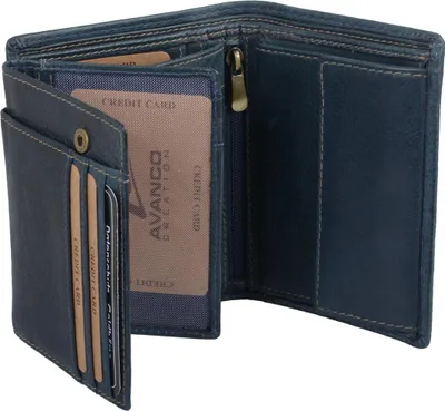 Produktbild von Blaue Echtleder Geldbörse 13x9cm mit 10 Kreditkartenfächern und Kleingeldfach
