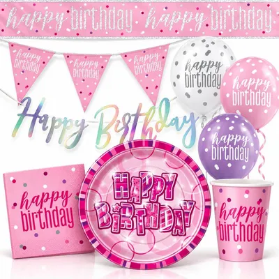 Produktbild von Geburtstag Partyset rosa pink 33 tlg. Partygeschirr Teller Becher Servietten Partydeko