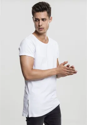 Image de T-shirt pour homme Urban Classics Long Shaped Side Zip Tee blanc - S