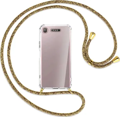 Produktbild von Handykette Backcover-Schutzhülle mit Band (Metall goldfarben) für Sony Xperia XZ1 - braun+beige