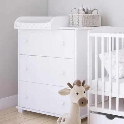 Produktbild von ZEE Weiß Wickelkommode 83x87x49 cm Classic mit 3 Schubladen & Abnehmbarem Wickelaufsatz Baby Kommode Für Kinderzimmer