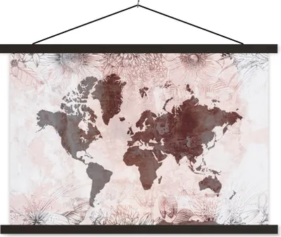 Produktbild von MuchoWow® Textilposter Weltkarte - Vintage - Rot 60x40 cm mit schwarzem Rahmen - Hölzernes