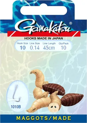 Produktbild von Gamakatsu Maggots 1010B Hooks 45cm - 10 gebundene Madenhaken, Hakengröße/Schnurdurchmesser:Gr. 16 / 0.10mm