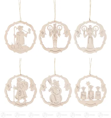 Produktbild von Baumschmuck Behang Weihnachtsfiguren im Ring, Satz 2 (6) Breite x Höhe ca 6 cmx6 cm NEU