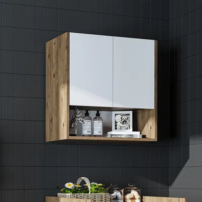 Image de Armoire de rangement pour lave-linge Roomart, 65 cm de large, chêne blanc