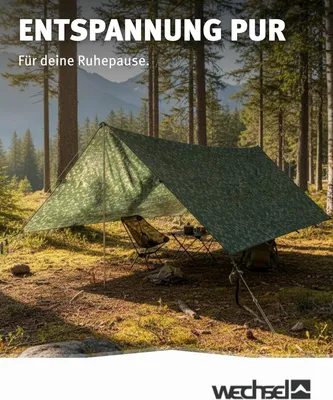 Produktbild von Wechsel Tarp Elements 290×290 cm – wasserdichtes Camping & Outdoor Sonnensegel / Tarp Plane, Regenschutz & Vorzelt‑Dach, Tarnmuster für Trekking