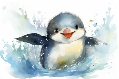 Produktbild von Wallario selbstklebendes Poster - Pinguin in Aquarell, Größe: 61 x 91,50 cm