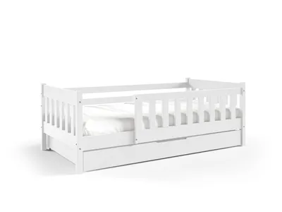 Produktbild von Masseno Kinderbett ELSA 80x160 cm mit Schublade, Rausfallschutz, Einzelbett für Mädchen und Jungs, Holz, Weiß