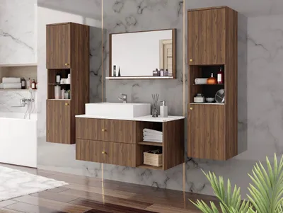 Obrázek produktu pro Nábytek do koupelny SEGUNDO 3 - ořech / mramor světlý + sifon