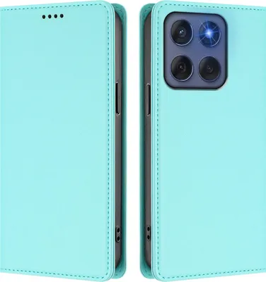 Image de Etui en cuir pour Motorola Edge 60/ Edge 60 Fusion, étui magnétique en cuirPolyuréthaneavec support Vert Menthe