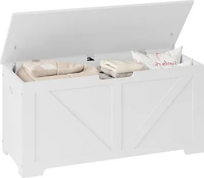 Produktbild von WOLTU Sitzbank mit Stauraum Holz, mit Sitzfläche, 2 Sicherheitsscharniere, Weiß