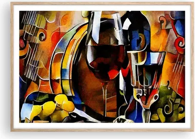Produktbild von Gerahmtes Poster - Rahmen in heller Eiche - Wein Abstraktion - 100x70 cm - Wand Bild - Wanddeko - Wandbilder - Wandposter - Bilderrahmen - Bilder - Kunstdruck - Wandbild - P2NAA100x70-3477