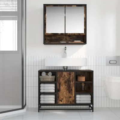 Immagine prodotto di vidaXL Mobiletto in rovere fumé 80x33x60 cm Materiale a base di legno