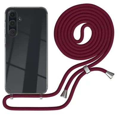 Produktbild von EAZY CASE Handykette kompatibel mit Samsung Galaxy A35, Handyhülle mit Umhängeband, Handykordel, Schutzhülle Clear, Band in Rot