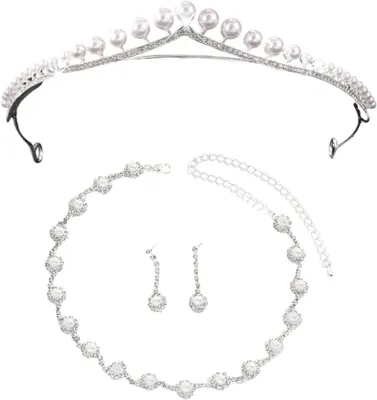 Imagen del producto de Conjunto de joyería para mujer de 4 piezas, que incluye collar, pendientes, pulsera y diadema, ideal para ocasiones especiales