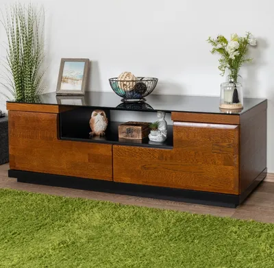Produktbild von TV-Unterschrank teilmassiv Farbe: Walnuss / Schwarz 42x122x51 cm