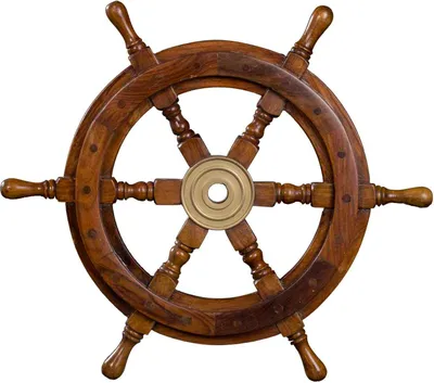 Produktbild von Dekoratives Steuerrad aus Holz mit Messingnabe  S-XXL Nautik Optik Schiffsrad, Größe:Größe M - 39 cm