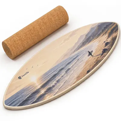Productafbeelding van FunLife Surfbalansbord met kurken roller – van berkenhout, geschikt tot 150 kg – balanstrainer voor surf-, skate- en snowboardtraining – OCEAN BREEZE