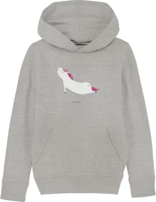 Produktbild von Mr. & Mrs. Panda Kinderpullover Einhorn Yoga 9-11 Jahre (134/146) - Heather Grey - Geschenk, Kinderbekleidung, Sweater, Süß, Unicorn, Hoodie, Entspannung, Sweatshirt
