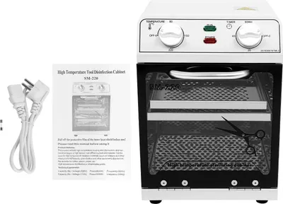 Obrázok produktu pre Sterilizátor na nástroje na nechty – Sterilizátor horúcim vzduchom – Objem 8 l – Teplota 0–220 °C – Výkon 600 W – Napätie 220 V – Biela farba