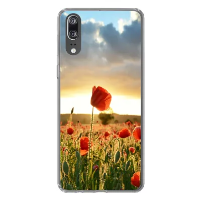 Produktbild von MuchoWow® Handyhülle Schutzhülle Hülle für Huawei P20 Bunter Himmel über vielen Mohnblumen Silikon Softcase Handy Hülle - Hardcover