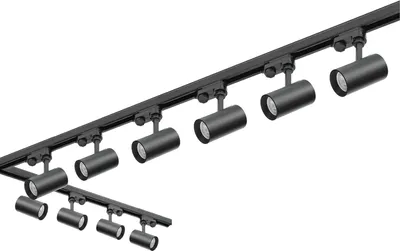 Produktbild von 3-Phasen-Schienen-Set NEXTRACK - Schienensystem Komplett-Set mit 12x GU10 Lampe und 1m Schiene, 2x 2m Schiene, gerader Verbinder, L-Verbinder, Netzteil, Kappe Schwarz