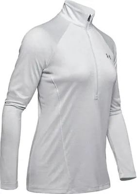Imagen del producto de UNDER ARMOUR Tech, sudadera de manga larga con cremallera frontal (1/2), para mujer, color gris claro/gris claro/plateado metálico, talla XXL