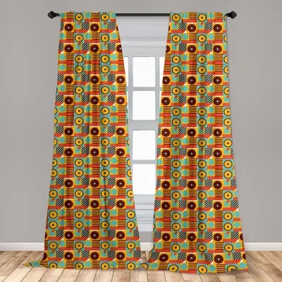 Zdjęcie produktu dla Abakuhaus, zasłony okienne, okrągłe wzory w paski, zestaw składający się z 2 elementów, 150 x 175 cm