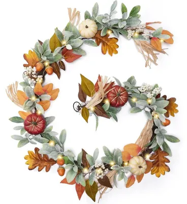Herbstkranz 180 cm, künstlicher Ahornkranz mit Kürbissen