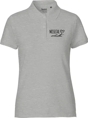 Produktbild von Huuraa Damen Polo Shirt Moseltal verliebt M Sport Grey Bio Baumwolle Fairtrade Poloshirt Geschenkidee