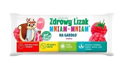 Zdjęcie produktu dla Zdrowy Lizak, Mniam-Mniam na gardło o smaku malinowym, 1 sztuka