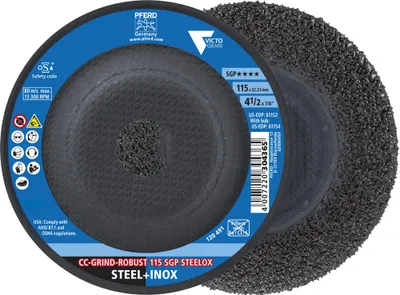 Produktbild von PFERD TOOLS CC-GRIND ROBUST Schleifscheibe 115x22,23 mm Speziallinie SGP STEELOX für Stahl/Edelstahl