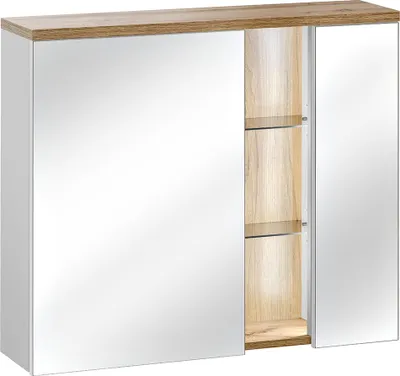 Produktbild von LED Spiegelschrank 80cm BERMUDA-56, weiß mit Wotaneiche Nb., B x H x T ca. 80 x 70 x 20cm