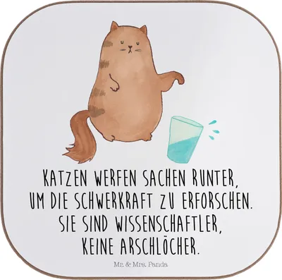 Produktbild von Mr. & Mrs. Panda Untersetzer Tasse Katze Wasserglas - Weiß - Geschenk, Neugierig, für Gläser, Katzen, Cats, Glas, gläseruntersetzer, Cat, Tassen, Coaster