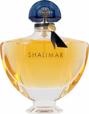 A close-up studio shot of a Shalimar perfume bottle.