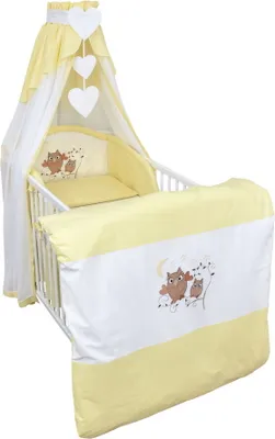 Produktbild von Baby Delux Baby Bettwäsche Bettset 4-tlg Bettausstattung Nestchen Chiffonhimmel Eule Motiv Gelb