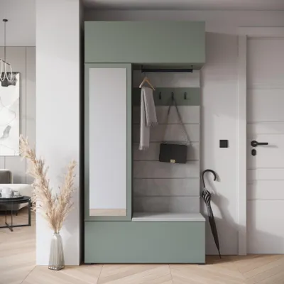 Image de MINIO Ensemble de rangement TOKAT avec miroir, armoire de 115 cm, meubles de couloir modernes – Vert nébuleux